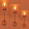 Lotus Golden Tealight Holder Stylishly Shaped Lotus Candle Stand Metal Beautiful Design Home Decoration - Set of 3 Not Include Glass