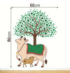 80 cm Kamdhenu Holy Cow and Calf Hindu Religion Tree Wall Sticker Self Adhesive Sticker (Pack of 1)