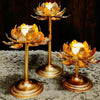 Lotus Golden Tealight Holder Stylishly Shaped Lotus Candle Stand Metal Beautiful Design Home Decoration - Set of 3 Not Include Glass