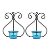 Set of 1 Wall Hanging Tealight Candle Holder Metal Wall Sconce with Glass Cups - Heart Skyblue