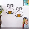 Set of 1 Wall Hanging Tealight Candle Holder Metal Wall Sconce with Glass Cups - Heart Yellow