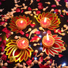 Set of 4 Metal Brass Diyas Decorated with Lotus for Diwali -Tealight Candle Holder