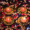 Set of 4 Metal Brass Diyas Decorated with bangle, beads and ribbon for Diwali