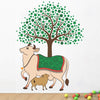 80 cm Kamdhenu Holy Cow and Calf Hindu Religion Tree Wall Sticker Self Adhesive Sticker (Pack of 1)