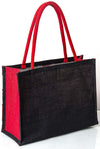 Printed Jute Fashionable Grocery Bag, Shoulder Bag - Black