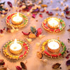 Set of 4 Metal Brass Diyas Decorated with Bangle, Beads for Diwali -Tealight Candle Holder for diwali