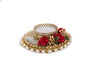 Tea Light Candle Holder and Diwali Decoration Items Traditional Designer golden Diya with Red Flowers for home décor Set of 4