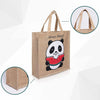 Panda Printed Adorable Jute Tiffin Bags for Men & Wemen - Beige