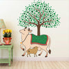 80 cm Kamdhenu Holy Cow and Calf Hindu Religion Tree Wall Sticker Self Adhesive Sticker (Pack of 1)