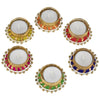 Set of 6 Metal Brass Diyas Decorated with Bangle and Beads for Diwali - Tealight Candle Holder