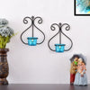 Set of 1 Wall Hanging Tealight Candle Holder Metal Wall Sconce with Glass Cups - Heart Skyblue