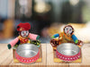 Recycled Martial Rajasthani Dolls Sitting Tealight Candle Holder, Multicolor