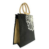 Jute Reusable Shopping Bag Zipper Grocery Bag With Handle - Black