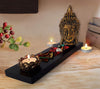 Buddha Head Statue Tealight Candle Holder with Tray Set