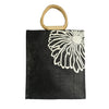 Jute Reusable Shopping Bag Zipper Grocery Bag With Handle - Black