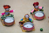 Recycled Martial Rajasthani Dolls Sitting Tealight Candle Holder, Multicolor