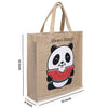 Panda Printed Adorable Jute Tiffin Bags for Men & Wemen - Beige