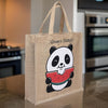 Panda Printed Adorable Jute Tiffin Bags for Men & Wemen - Beige