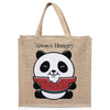 Panda Printed Adorable Jute Tiffin Bags for Men & Wemen - Beige