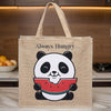 Panda Printed Adorable Jute Tiffin Bags for Men & Wemen - Beige