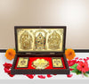 Gold-plated Tirupati Balaji Padmavati Lakshmi temple with Charan Paduka pocket, showcasing intricate details, ideal for home décor and gifting.