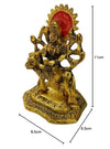 Handmade Goddess Durga idol sitting on a lion, crafted from metal with a golden finish, ideal for home decor, puja rooms, or car dashboards