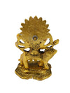 Handmade Goddess Durga idol sitting on a lion, crafted from metal with a golden finish, ideal for home decor, puja rooms, or car dashboards