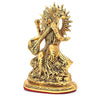 Handmade brass idol of Goddess Saraswati, symbolizing wisdom and creativity, ideal for home decor or altar decoration.