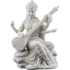 Hand-painted Goddess Saraswati idol made of resin, depicting the goddess playing the sitar, ideal for home decor or altars.