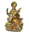 Handmade idol of Goddess Saraswati playing sitar, crafted from premium resin, showcasing intricate details, ideal for home decor or altars.