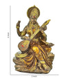 Handmade idol of Goddess Saraswati playing sitar, crafted from premium resin, showcasing intricate details, ideal for home decor or altars.