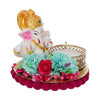 Handmade Ganesha idol made from resin, featuring intricate details and vibrant colors, ideal for home altars and car dashboards, measuring 9 cm x 9 cm x 7.5 cm