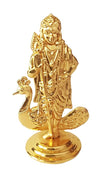 Handmade golden Lord Muruga idol with intricate details and double-sided design, ideal for home, office, or car dashboard decor.