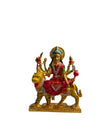 Handcrafted brass statue of Goddess Maa Durga riding a lion, showcasing intricate detailing, ideal for home, office, or puja mandir decor.