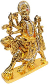 Metal statue of Maa Durga with a golden finish and gemstone accents, ideal for home decor, altars, or gifting