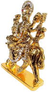 Metal statue of Maa Durga with a golden finish and gemstone accents, ideal for home decor, altars, or gifting.