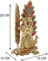 Peacock design Radha Krishna idol with diya, intricately crafted in metal, perfect for enhancing your puja room or as a thoughtful gift.