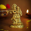 Pure brass Radha Krishna murti, intricately crafted, ideal for enhancing your puja room or as a beautiful decorative piece.