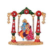 Handmade Radha Krishna metal idol depicting the divine couple on a swing, symbolizing love and harmony, ideal for home decor or altars.