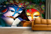 Vibrant Radha Krishna wall sticker featuring intricate details, perfect for home decor and celebrating Hindu deities and the essence of Hinduism.