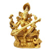 Handmade brass Saraswati idol, intricately designed, depicting the goddess of knowledge and arts seated gracefully.