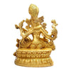 Handmade brass Saraswati idol, intricately designed, depicting the goddess of knowledge and arts seated gracefully.