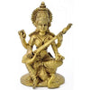 Handcrafted brass Saraswati idol, intricately designed, depicting the goddess of knowledge seated on a swan, symbolizing wisdom and creativity.