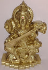 Handmade Saraswati idol in polystone, intricately designed, symbolizing knowledge and arts in Hinduism.